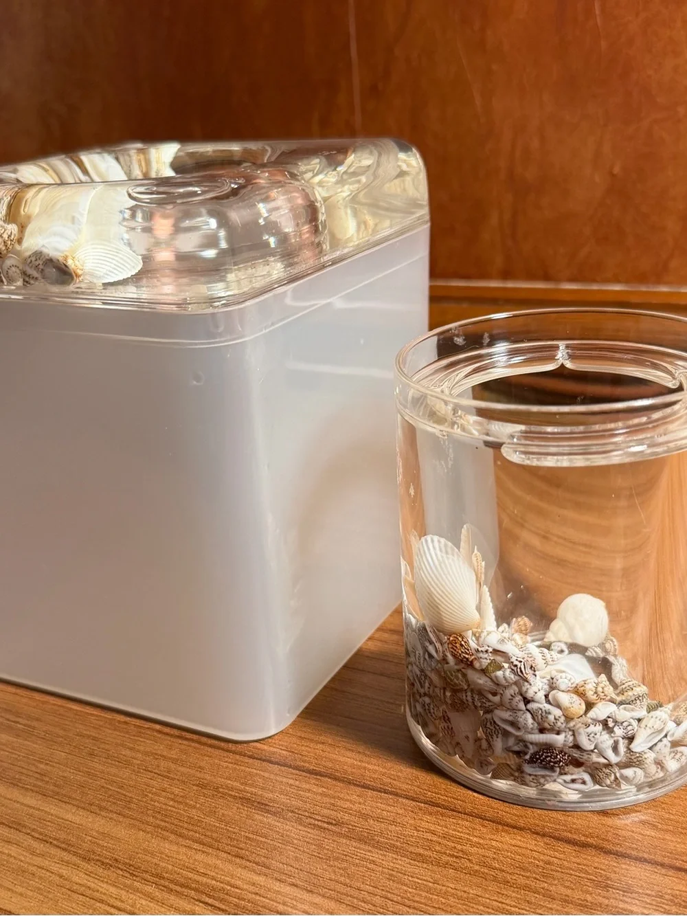 VTG Lucite Acrylic Seashell Floating Vanity Set Tissue Box Toothbrush Holder